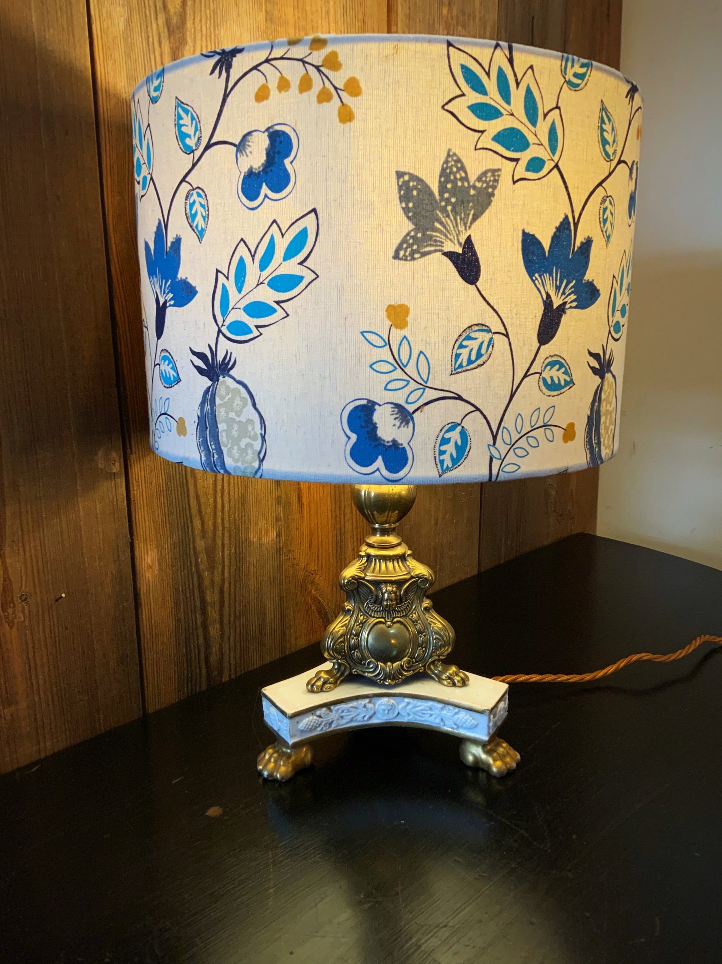 French ceramic and brass lamp