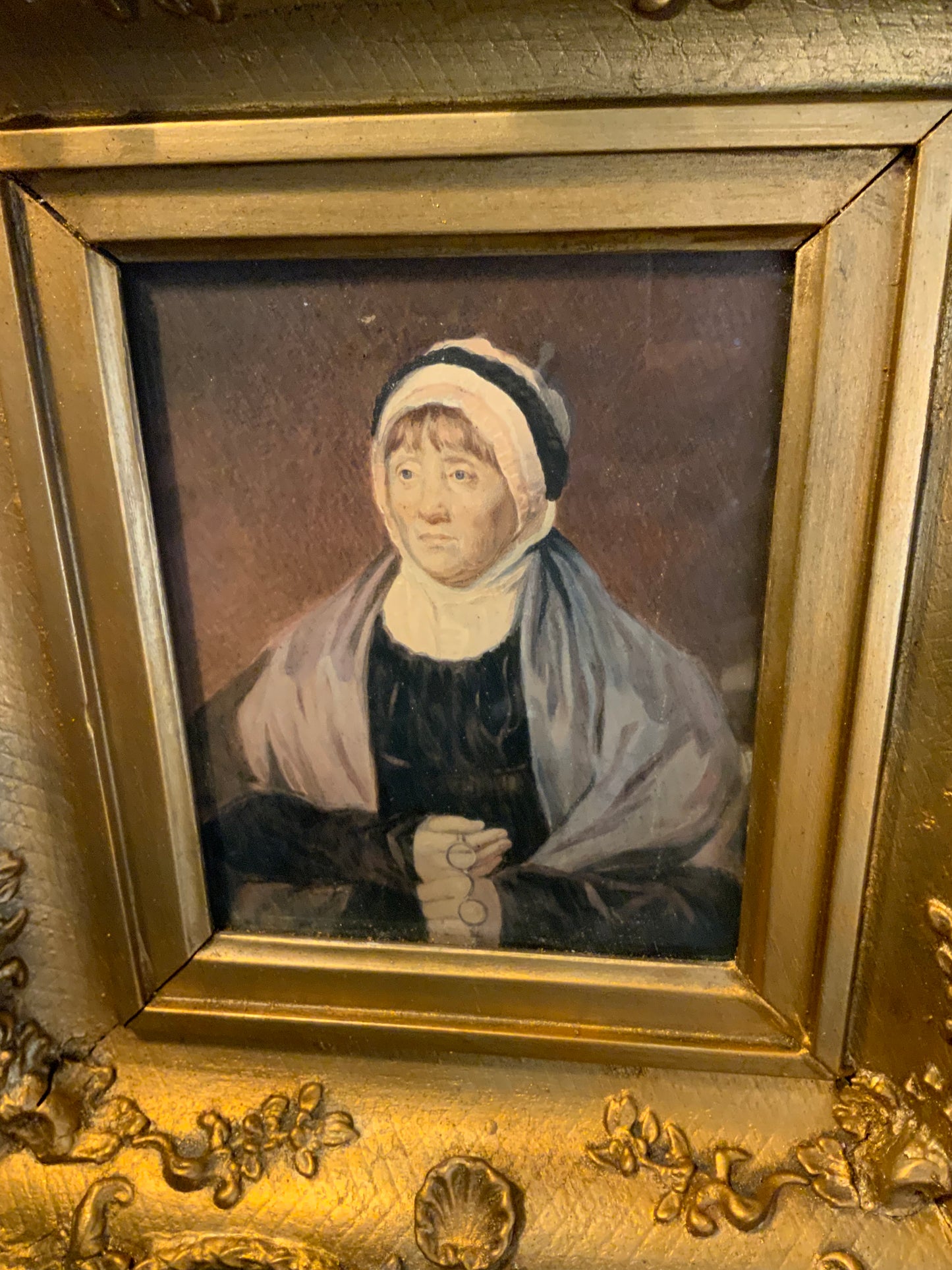 Antique gilt framed, hand painted picture