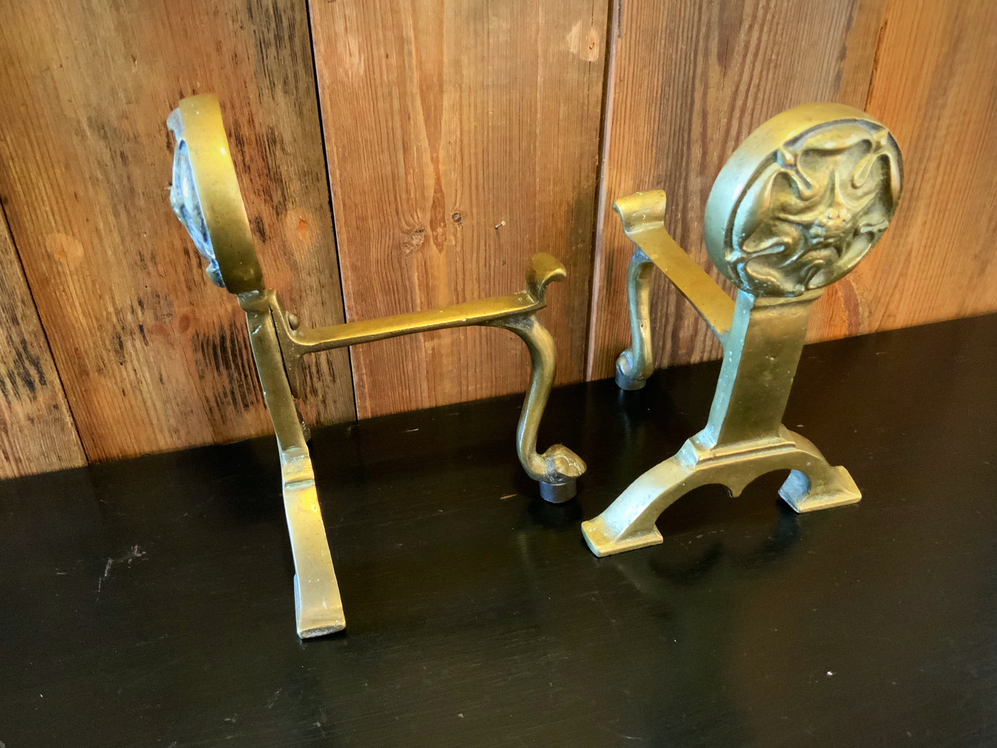 English antique brass fire dogs