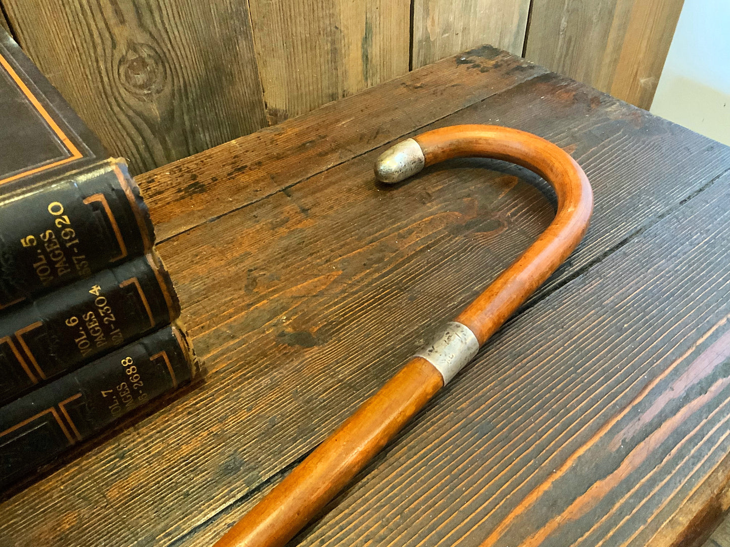 English antique wooden walking stick
