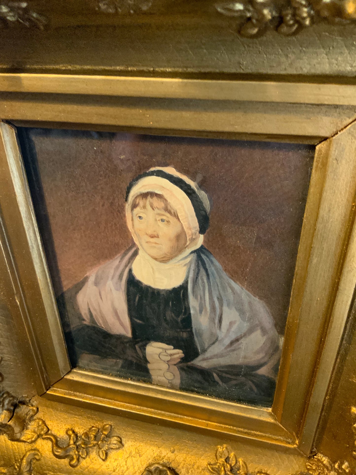 Antique gilt framed, hand painted picture