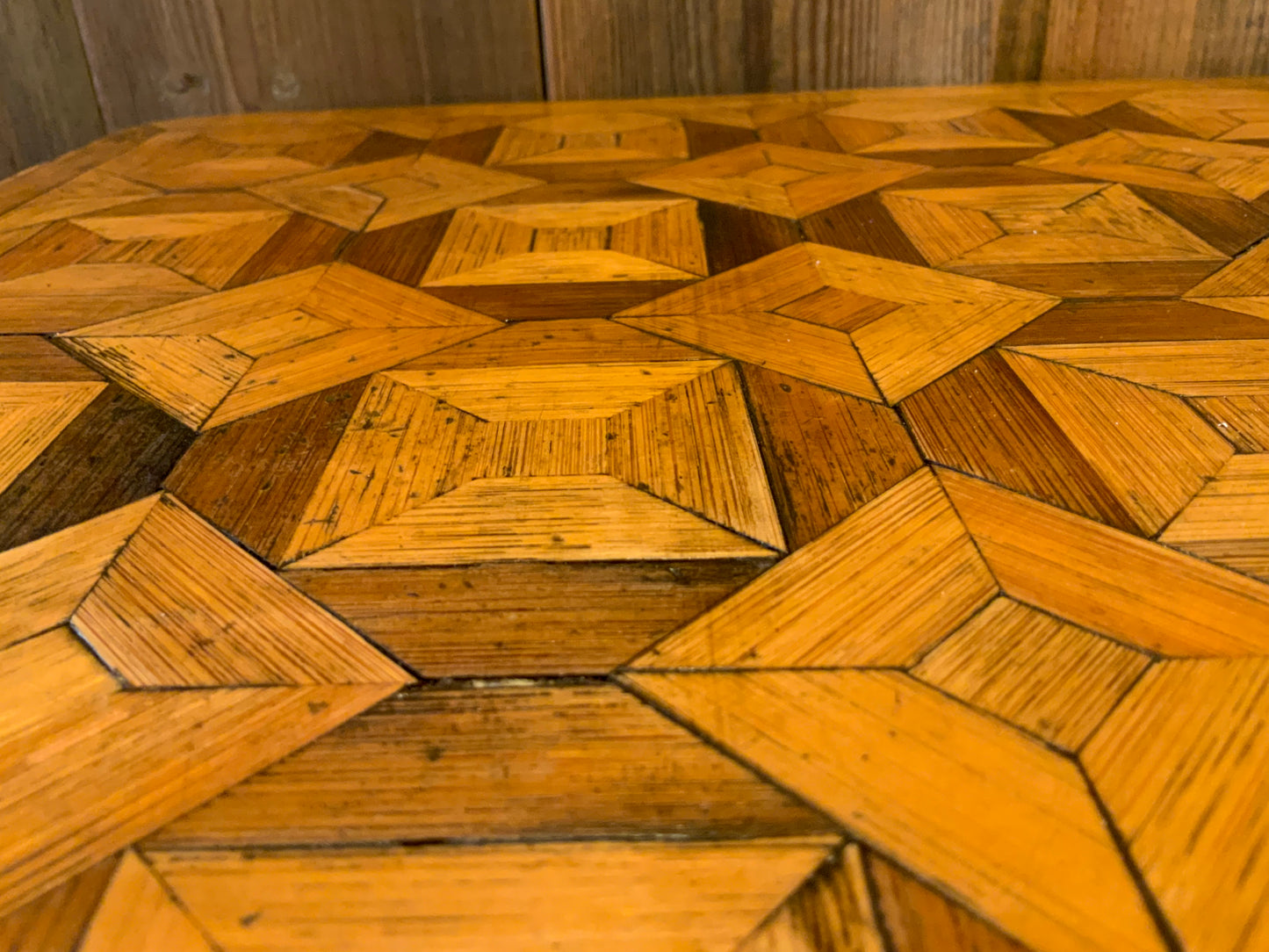 English bamboo and marquetry side table