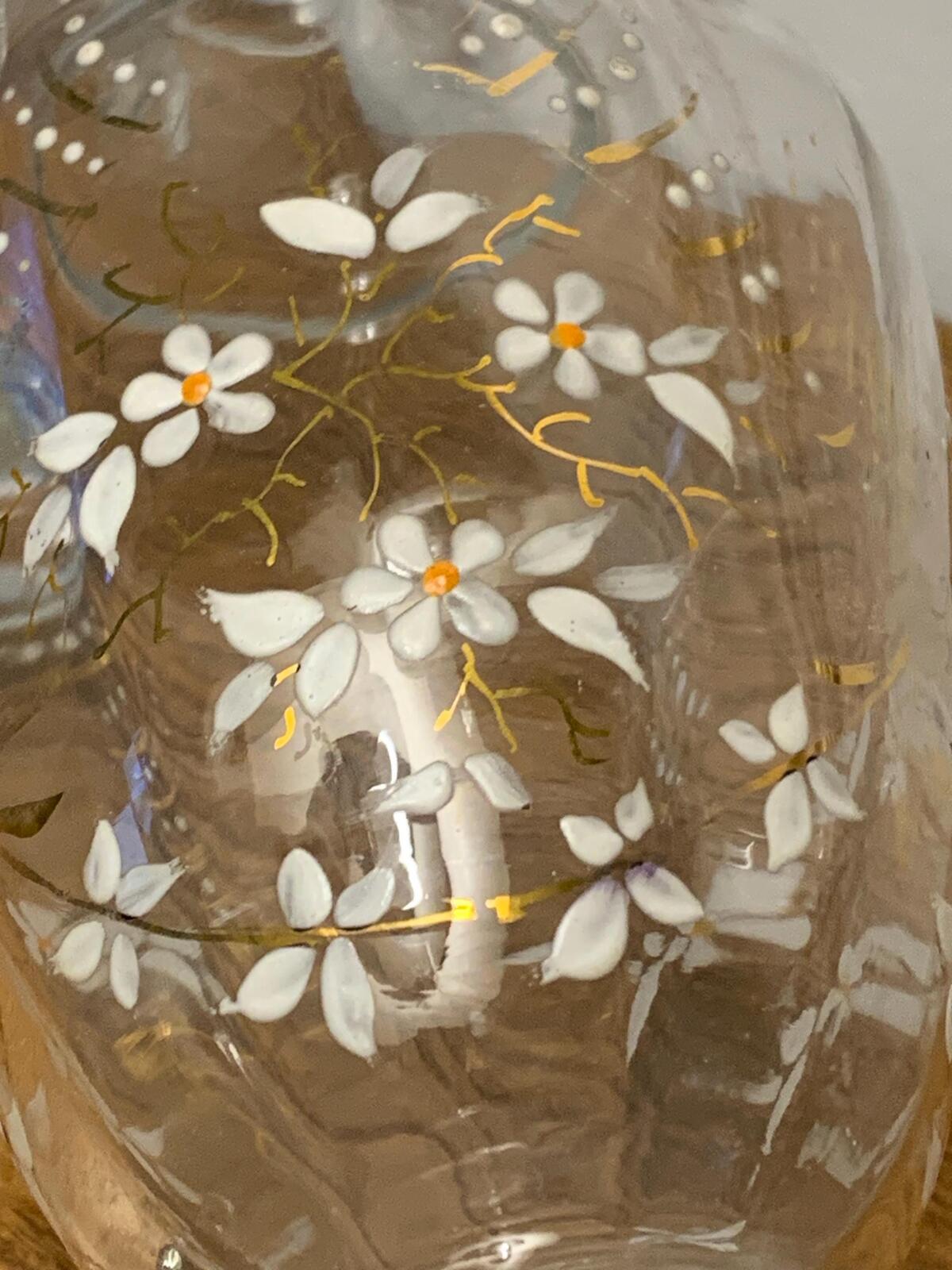 19th century etched and painted wine carafe
