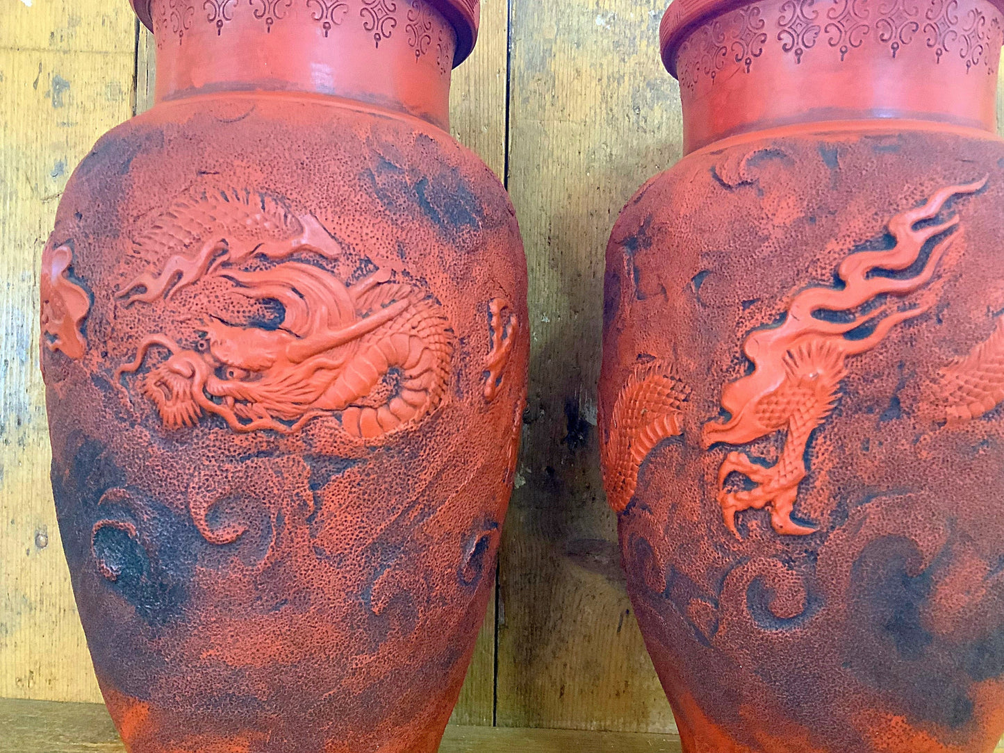 An attractive pair of Chinese dragon vases