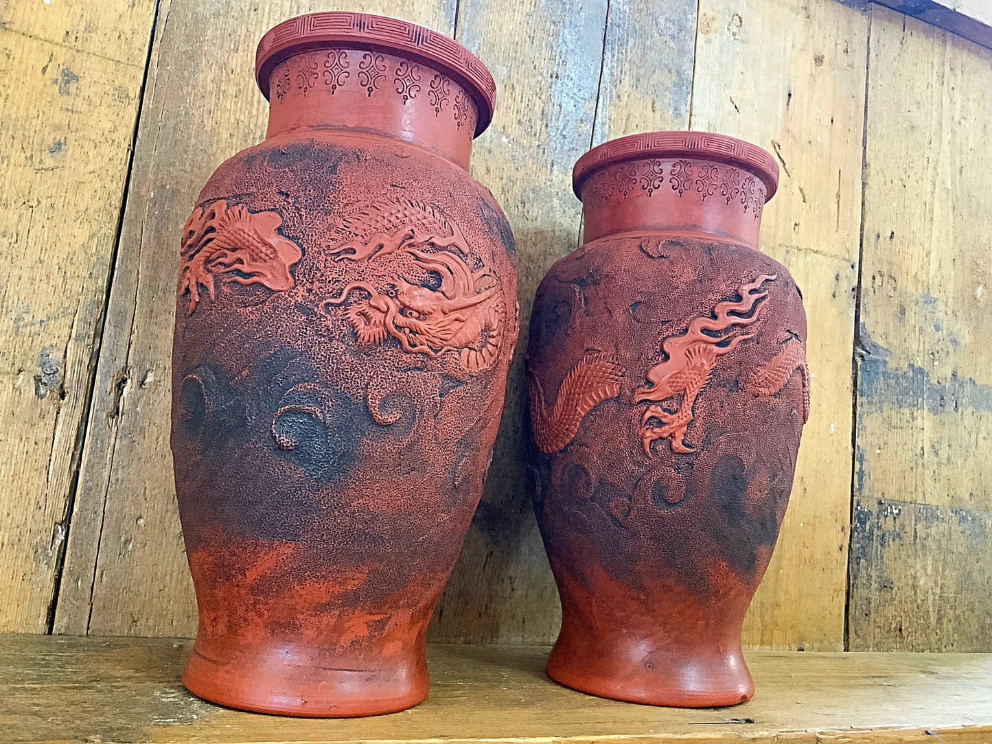 An attractive pair of Chinese dragon vases