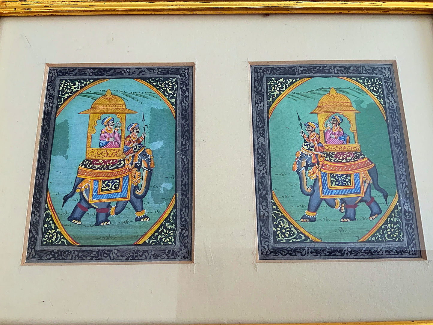 A pair of Indian, framed silks