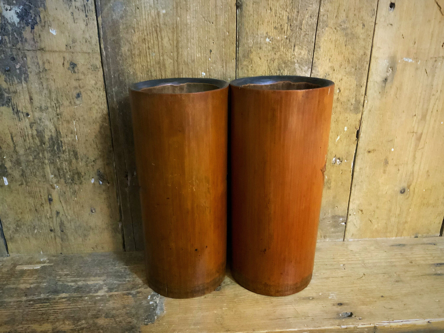 carved bamboo vases
