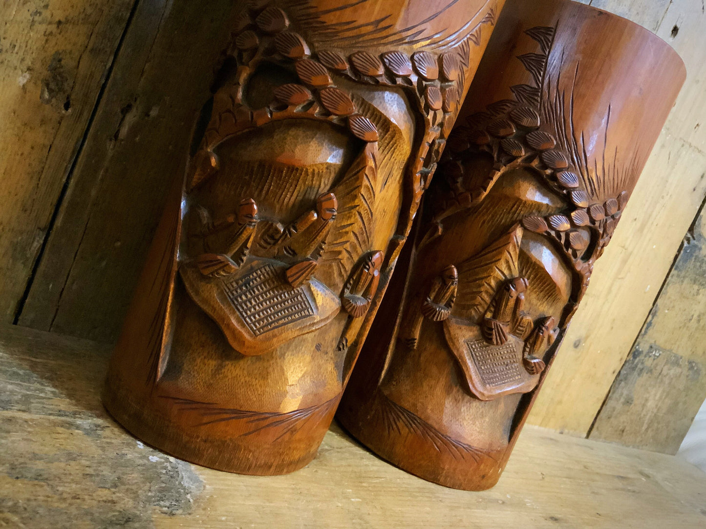 carved bamboo vases