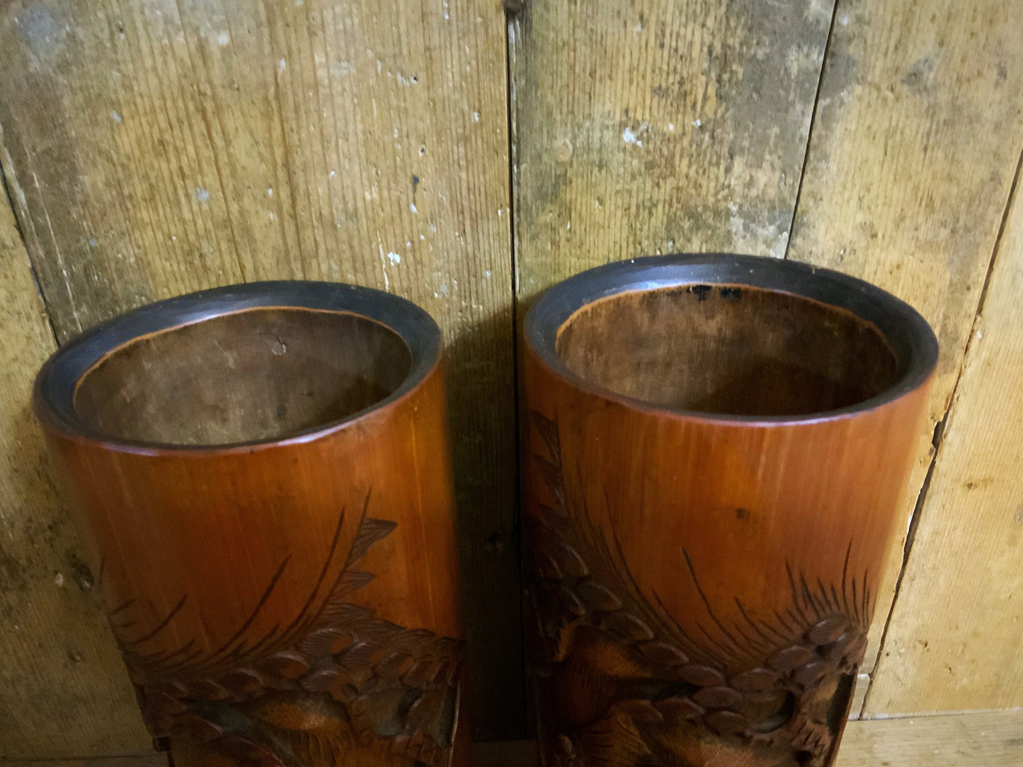 carved bamboo vases