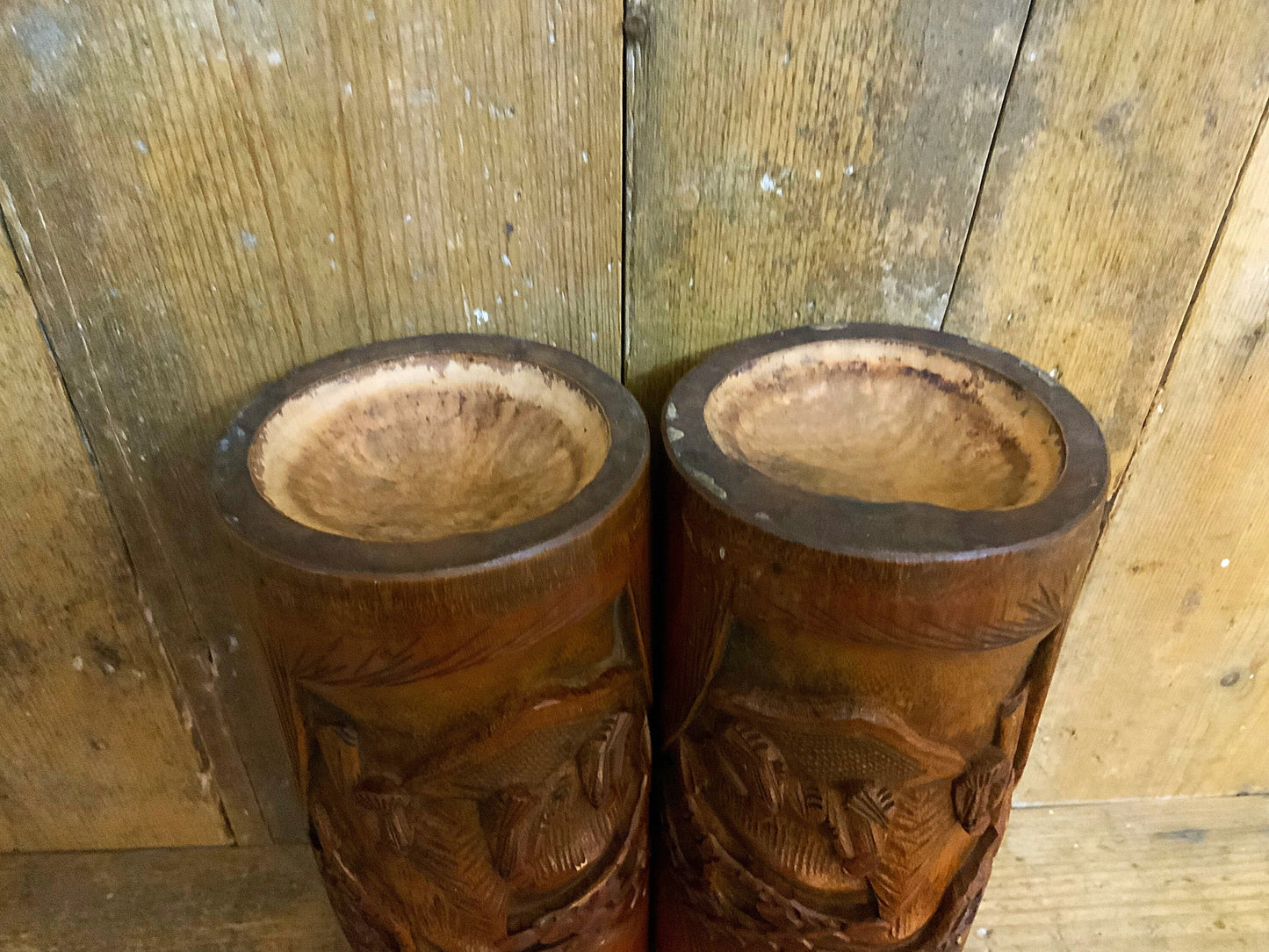 carved bamboo vases