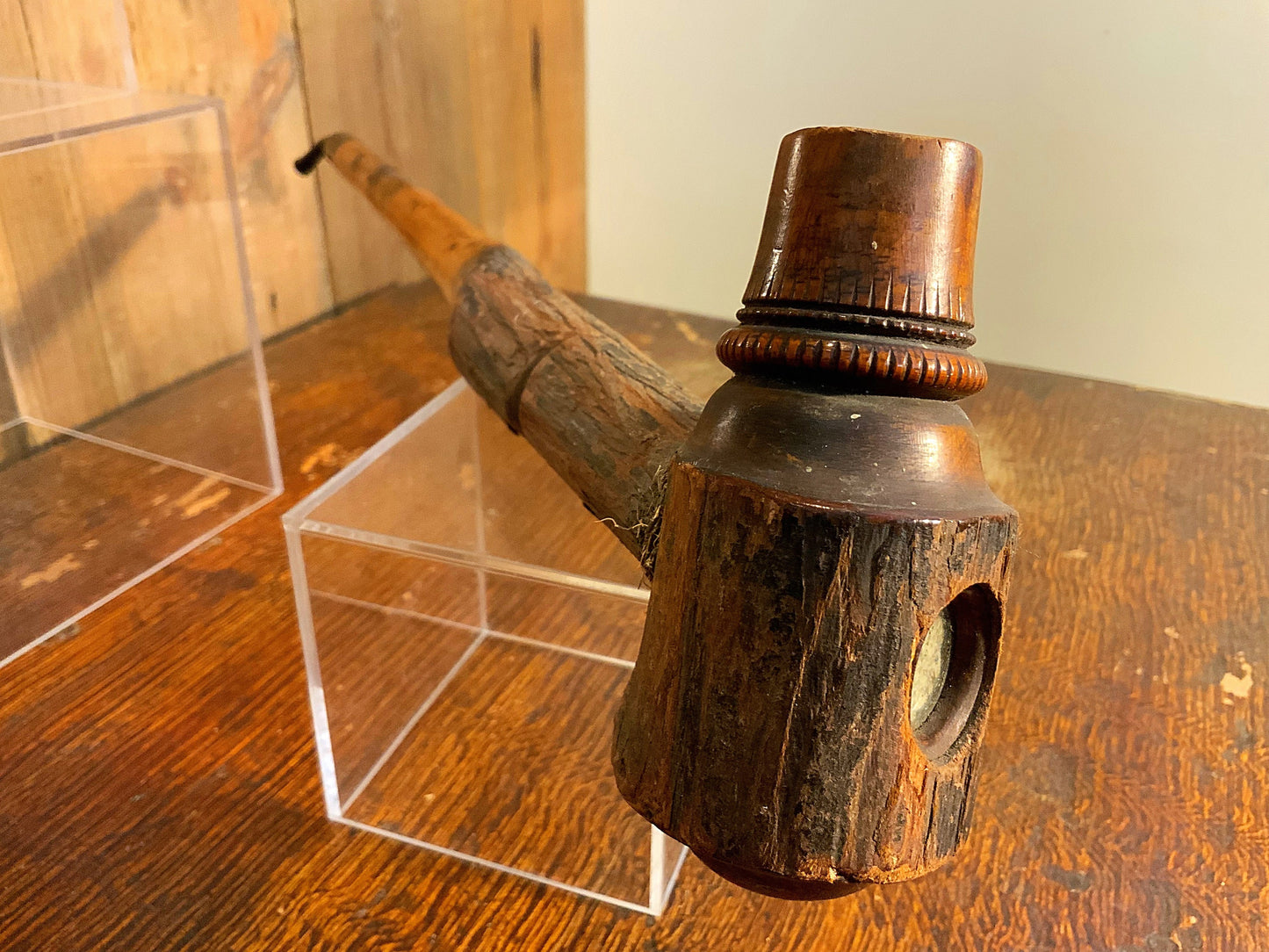 An antique tramp art smoking pipe