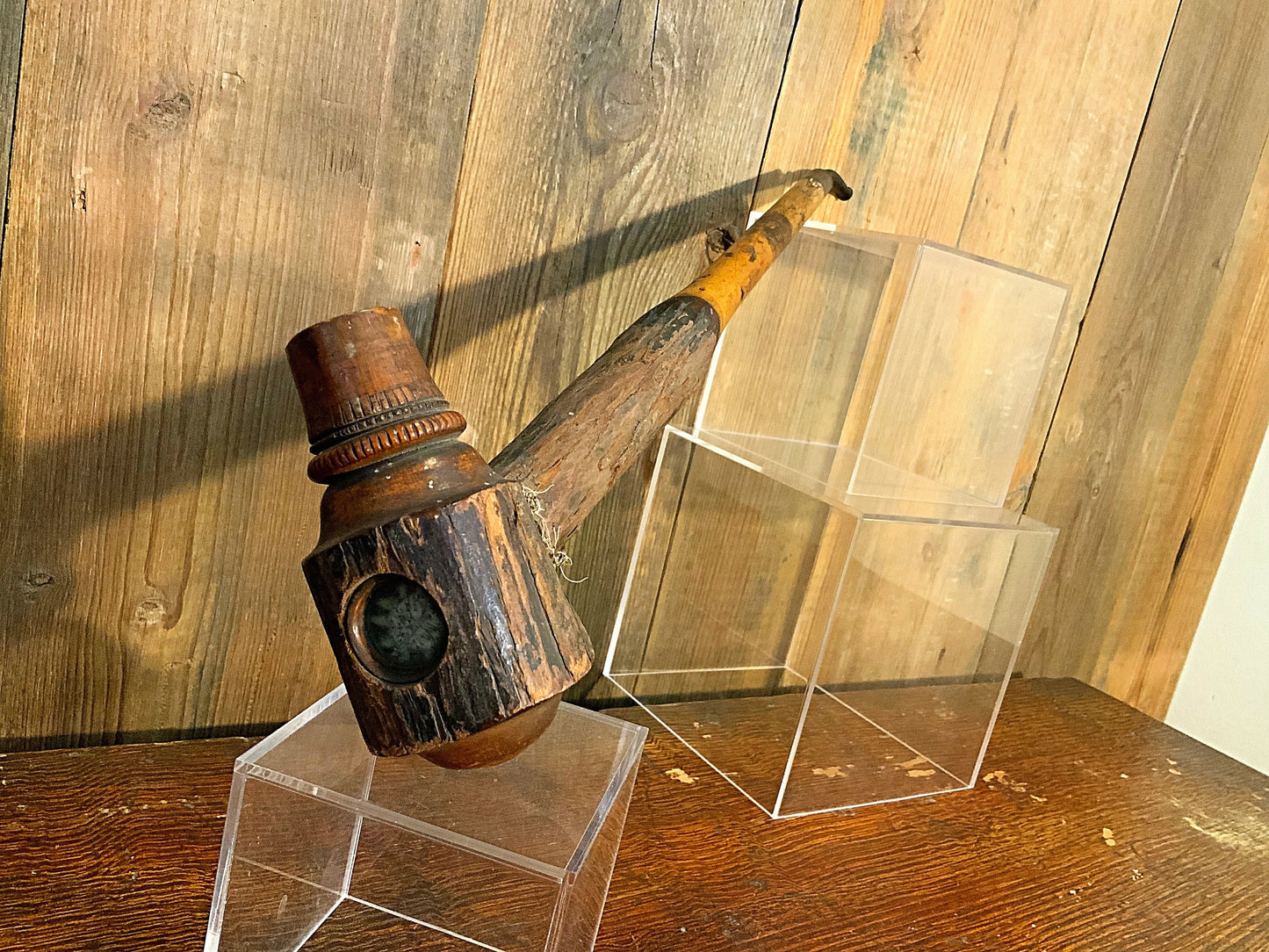 An antique tramp art smoking pipe