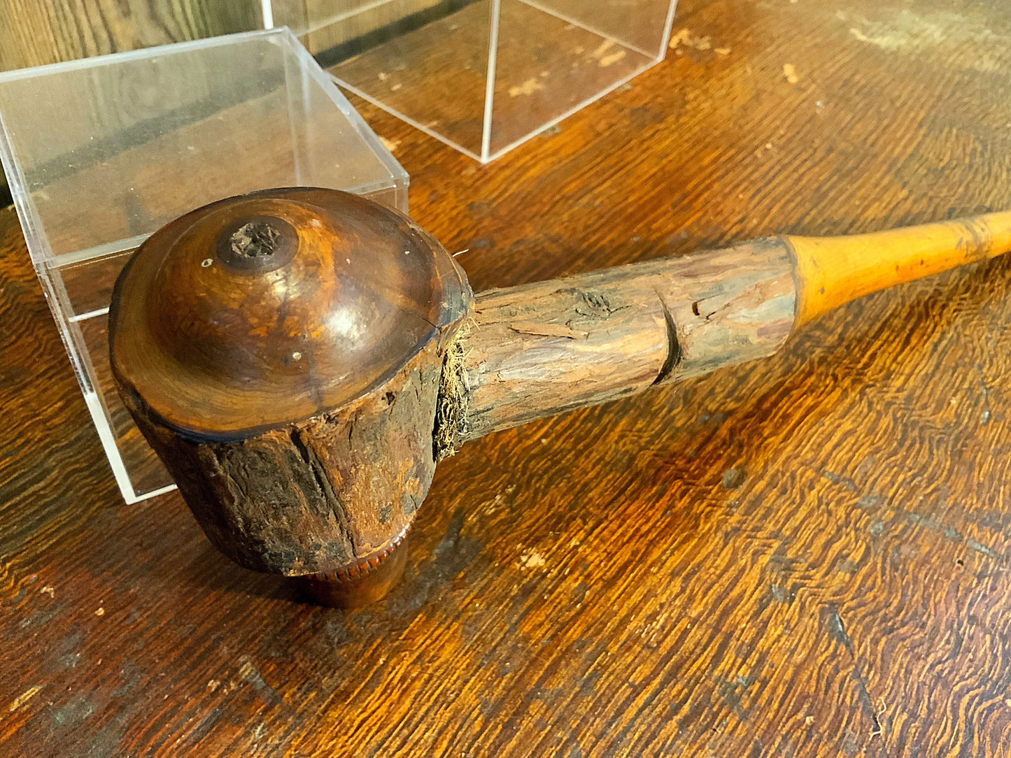 An antique tramp art smoking pipe