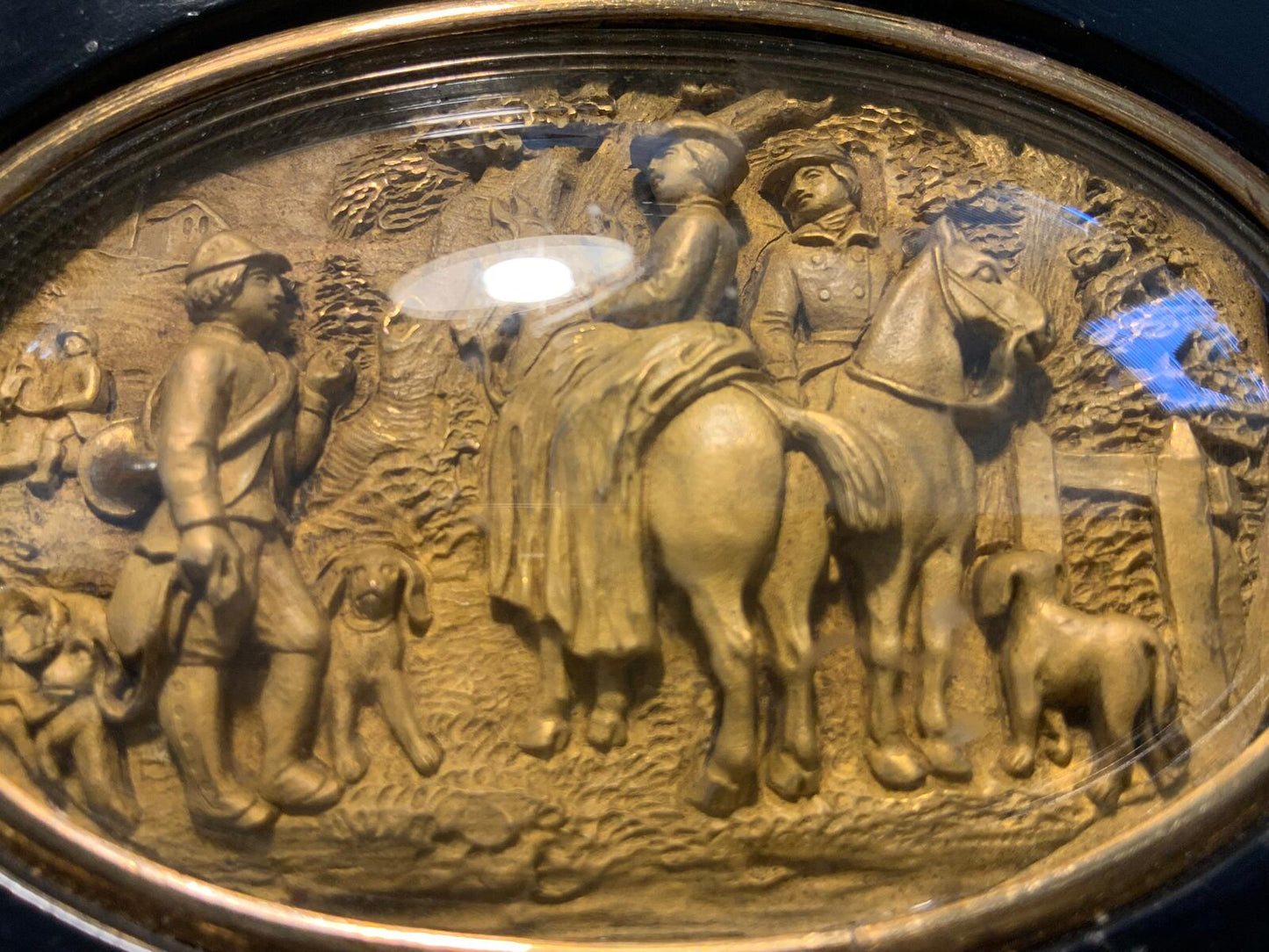 18th c English Miniature gilt on copper plaque, framed