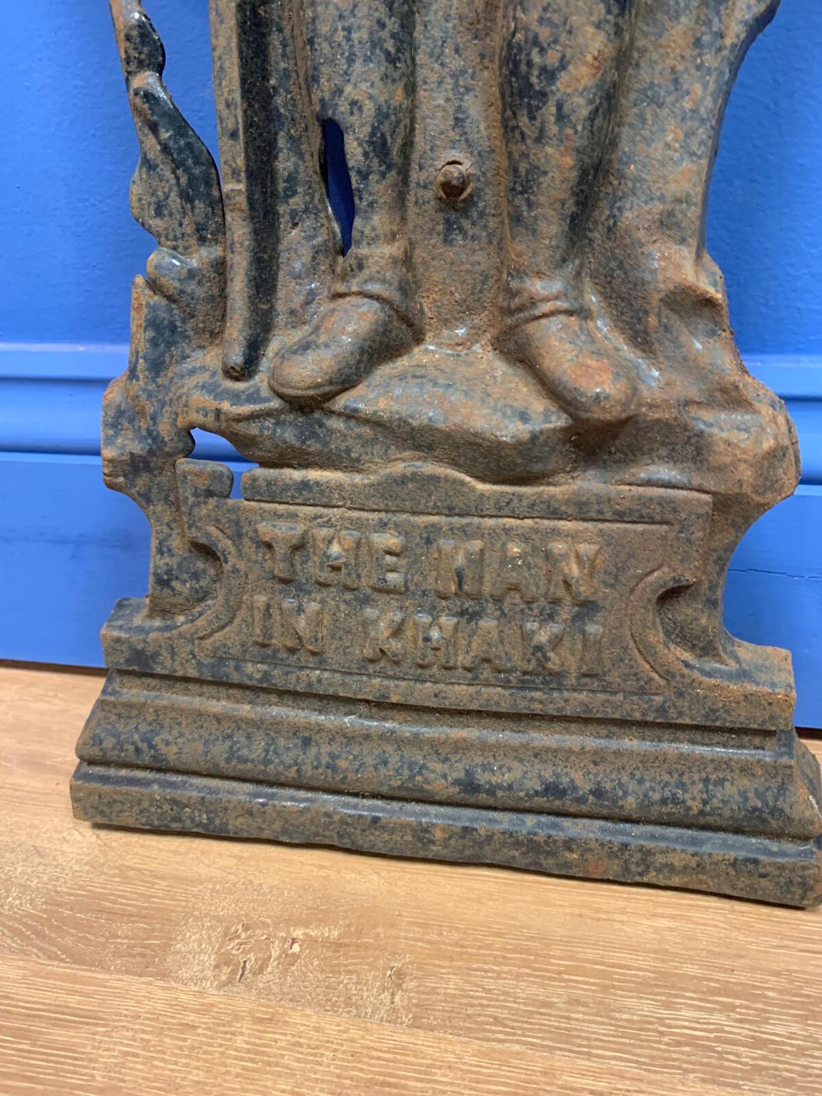 English antique cast iron statue of a soldier