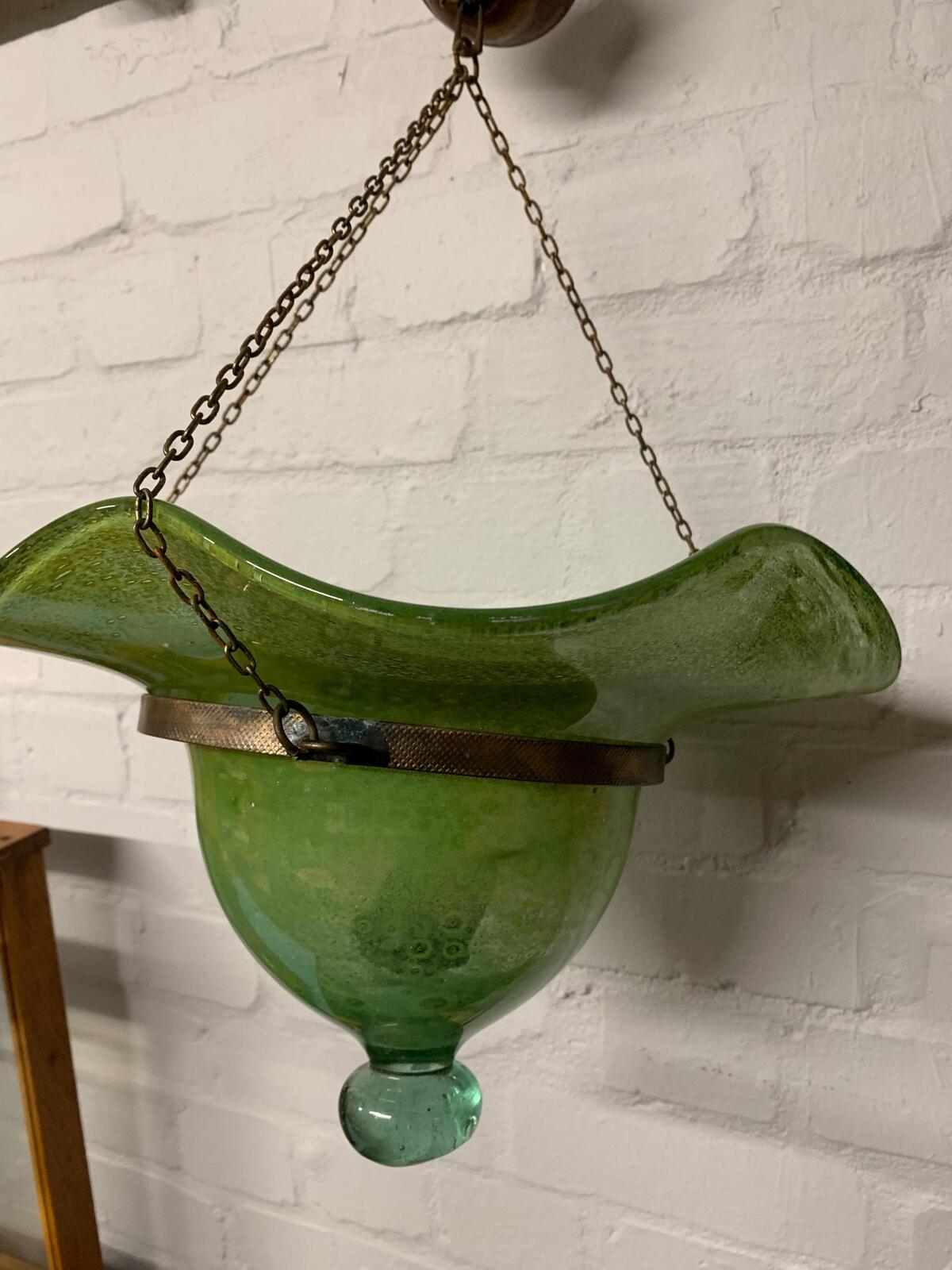 Vintage green hand blown pendant light
