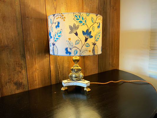 French ceramic and brass lamp