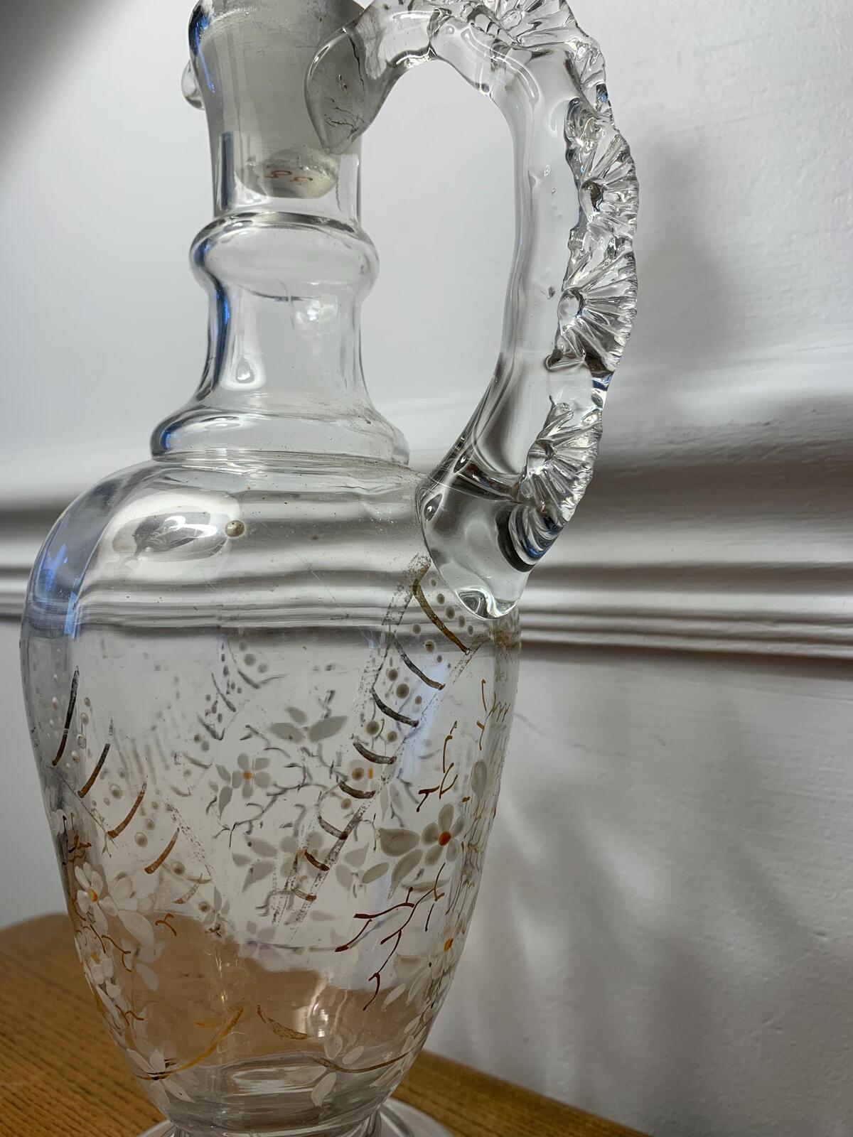 19th century etched and painted wine carafe