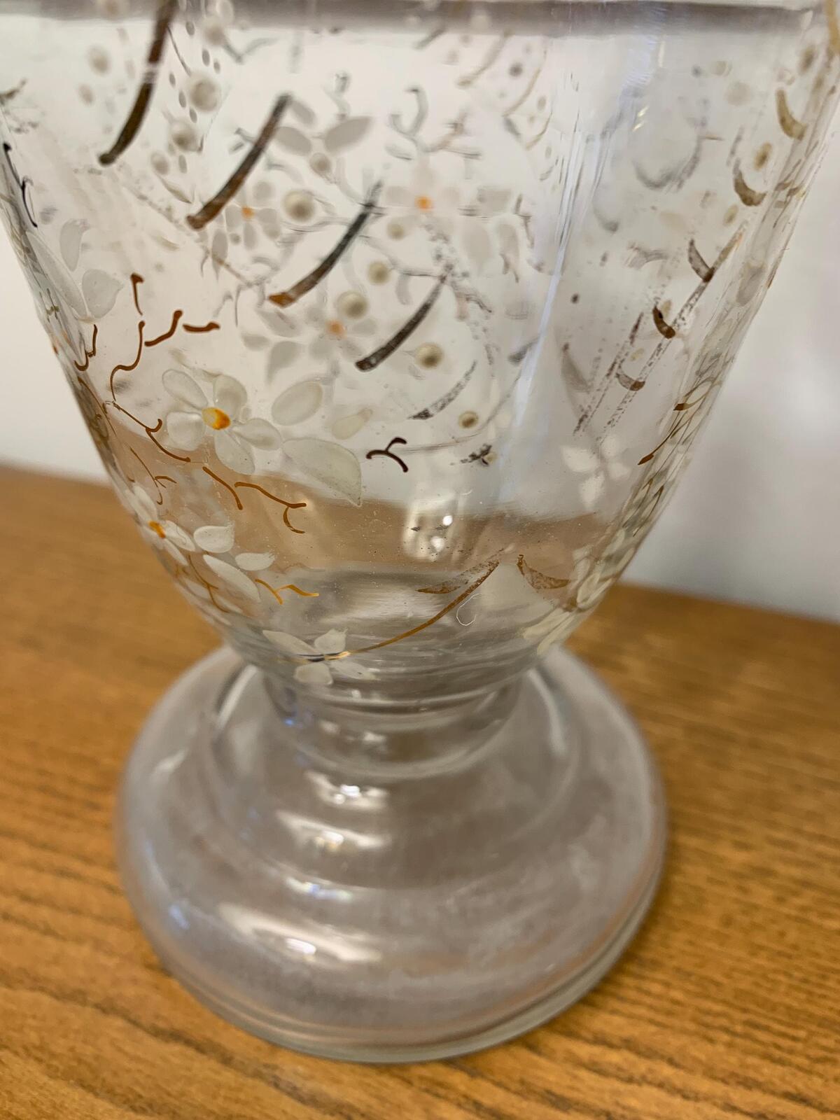 19th century etched and painted wine carafe