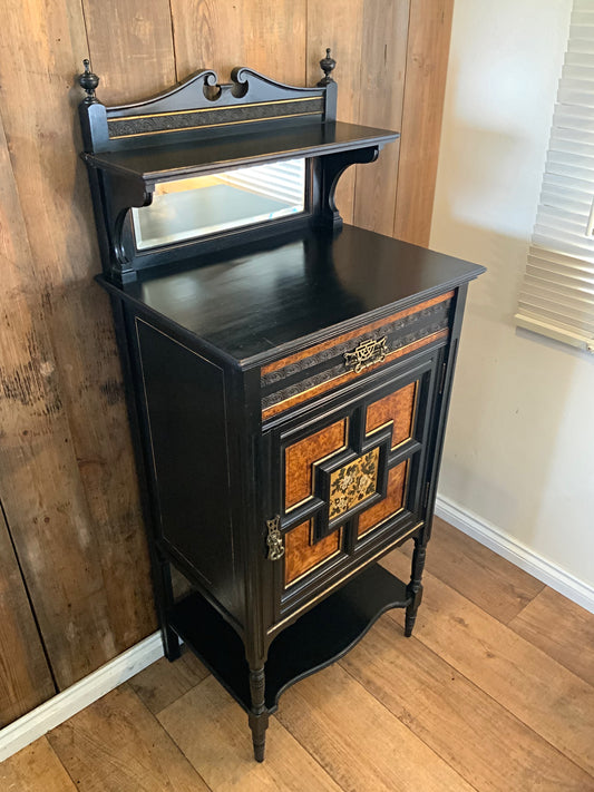 English antique ebonised cabinet