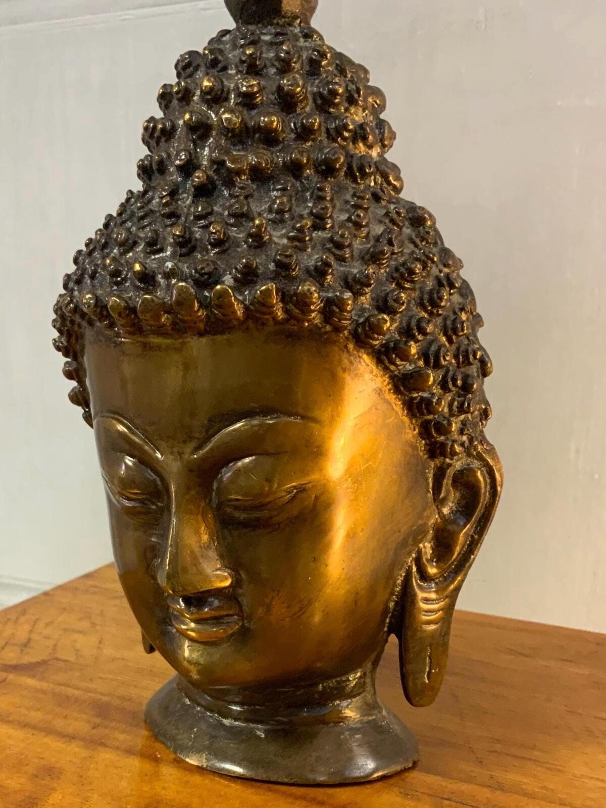 Bronze Buddha Head Statue, Home Decor (20cm)