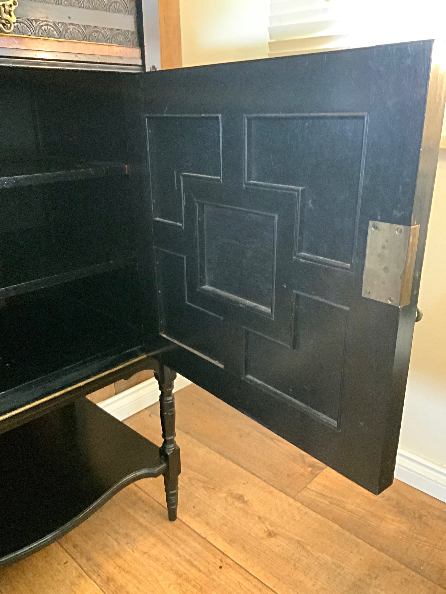 English antique ebonised cabinet