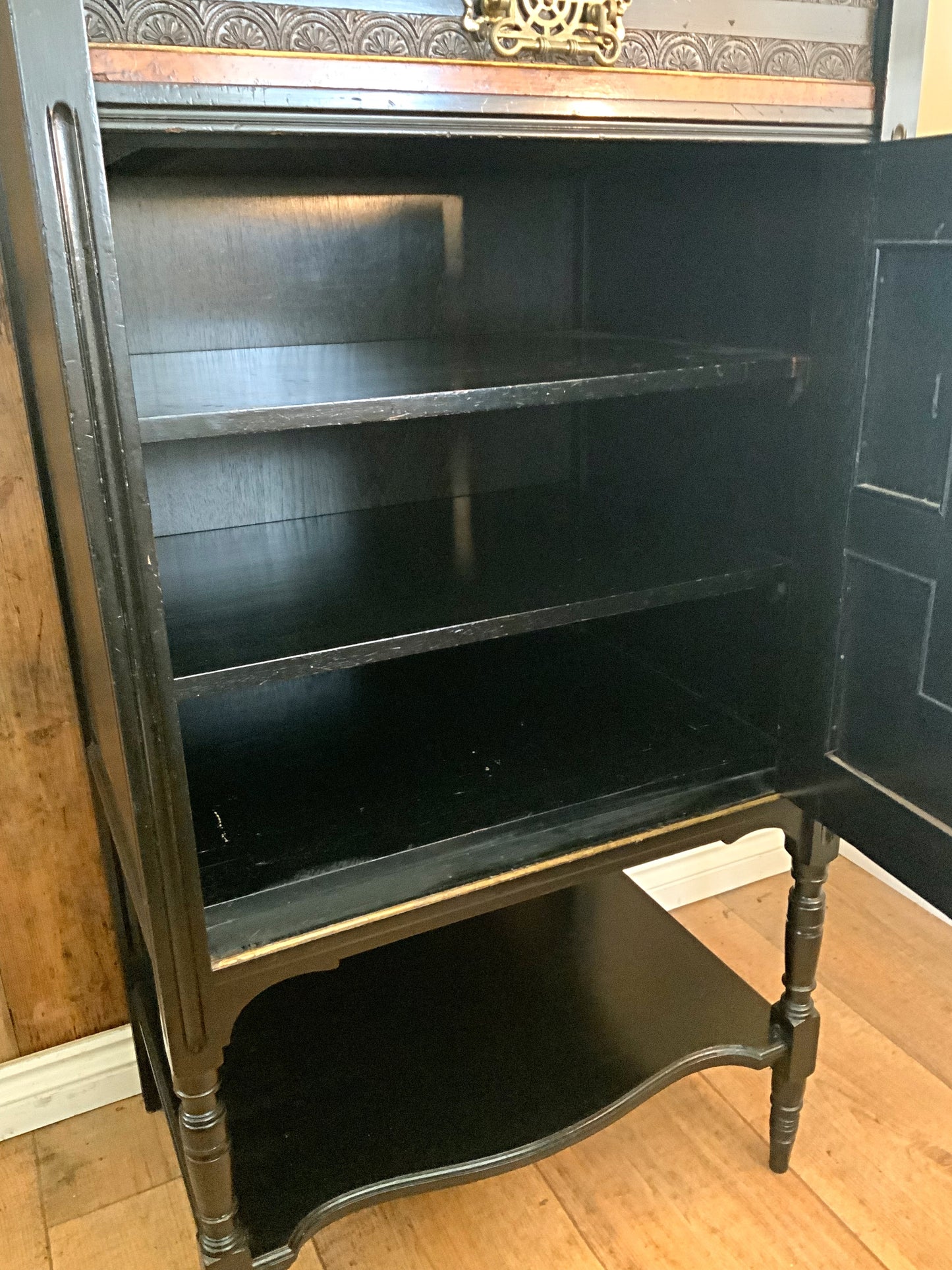 English antique ebonised cabinet