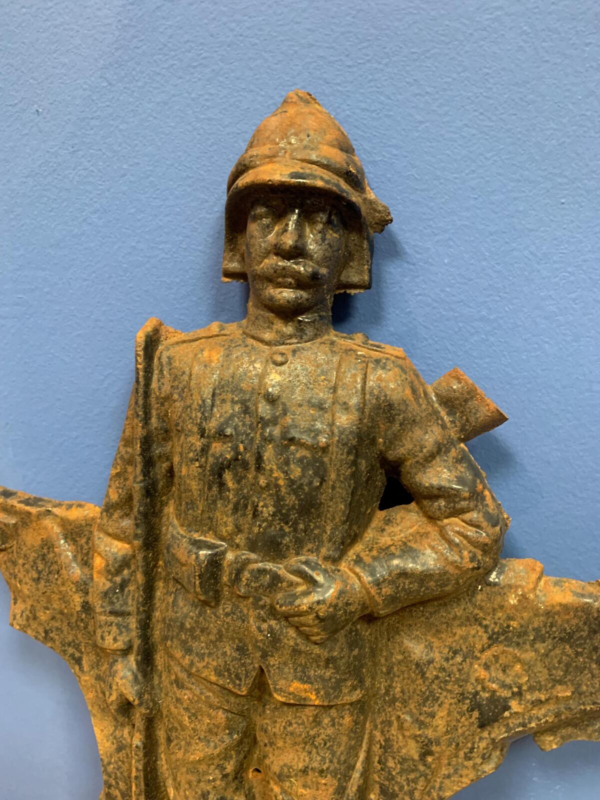 English antique cast iron statue of a soldier