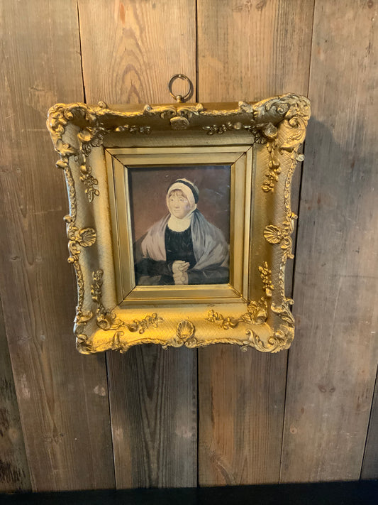 Antique gilt framed, hand painted picture