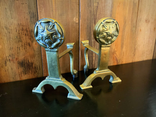 English antique brass fire dogs