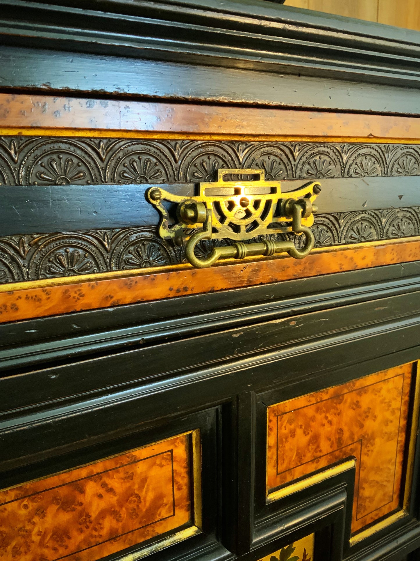 English antique ebonised cabinet