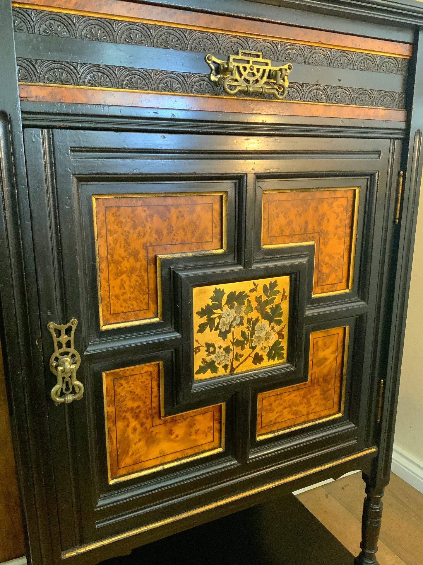 English antique ebonised cabinet