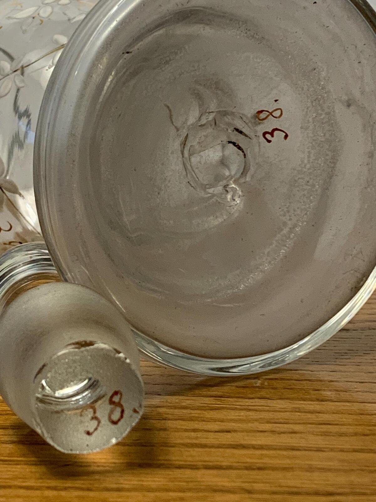 19th century etched and painted wine carafe