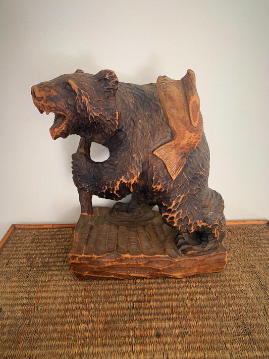 Japanese mid century Hokkaido Ainu carved bear