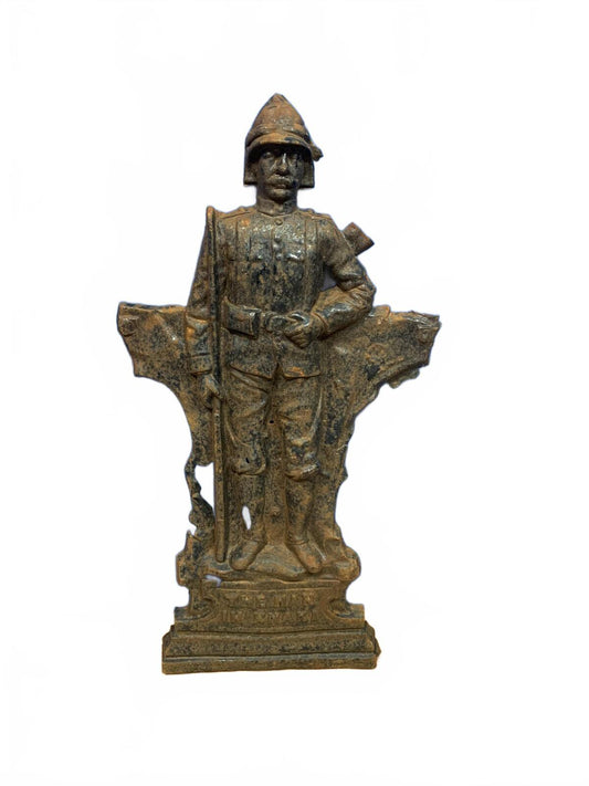 English antique cast iron statue of a soldier