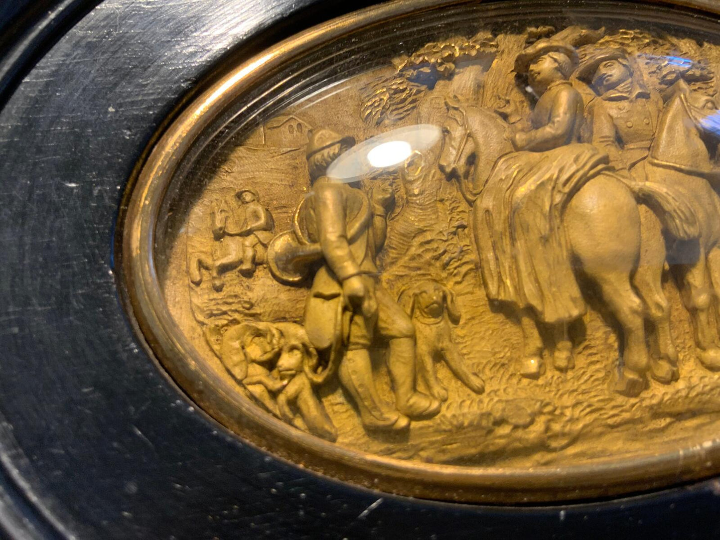 18th c English Miniature gilt on copper plaque, framed