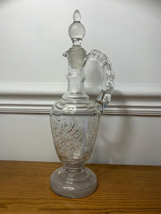 19th century etched and painted wine carafe