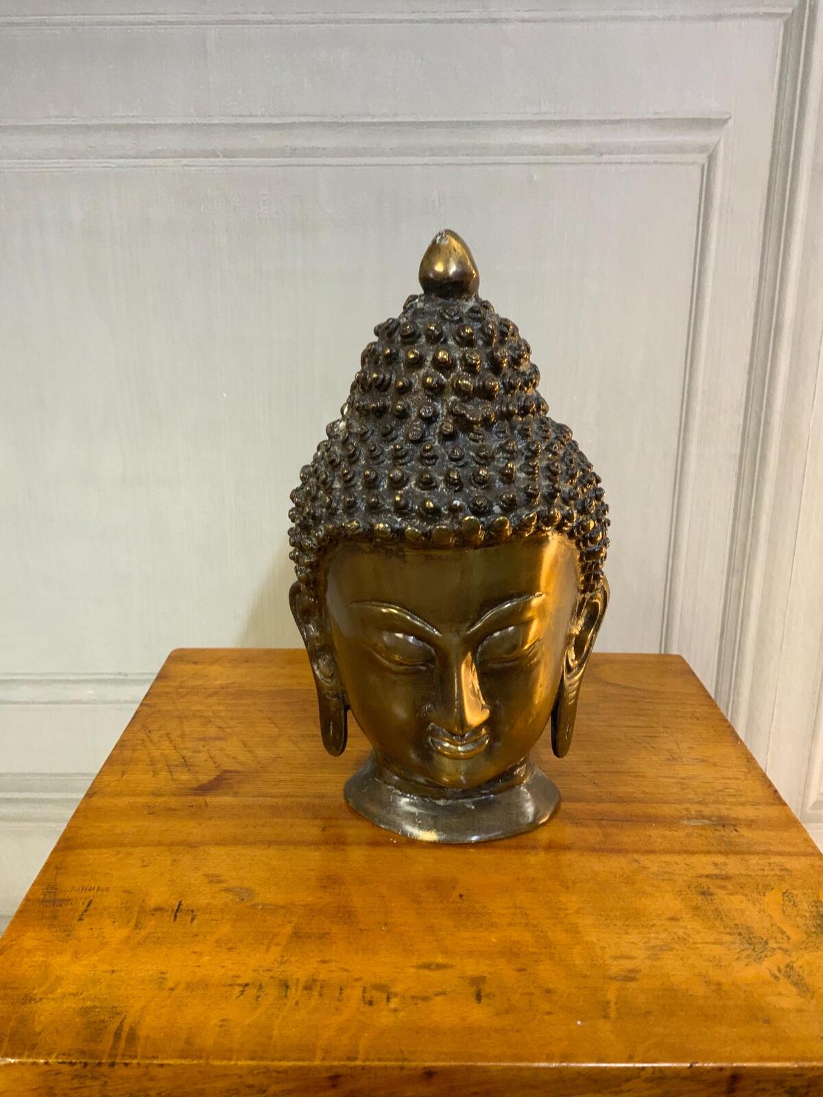 Bronze Buddha Head Statue, Home Decor (20cm)