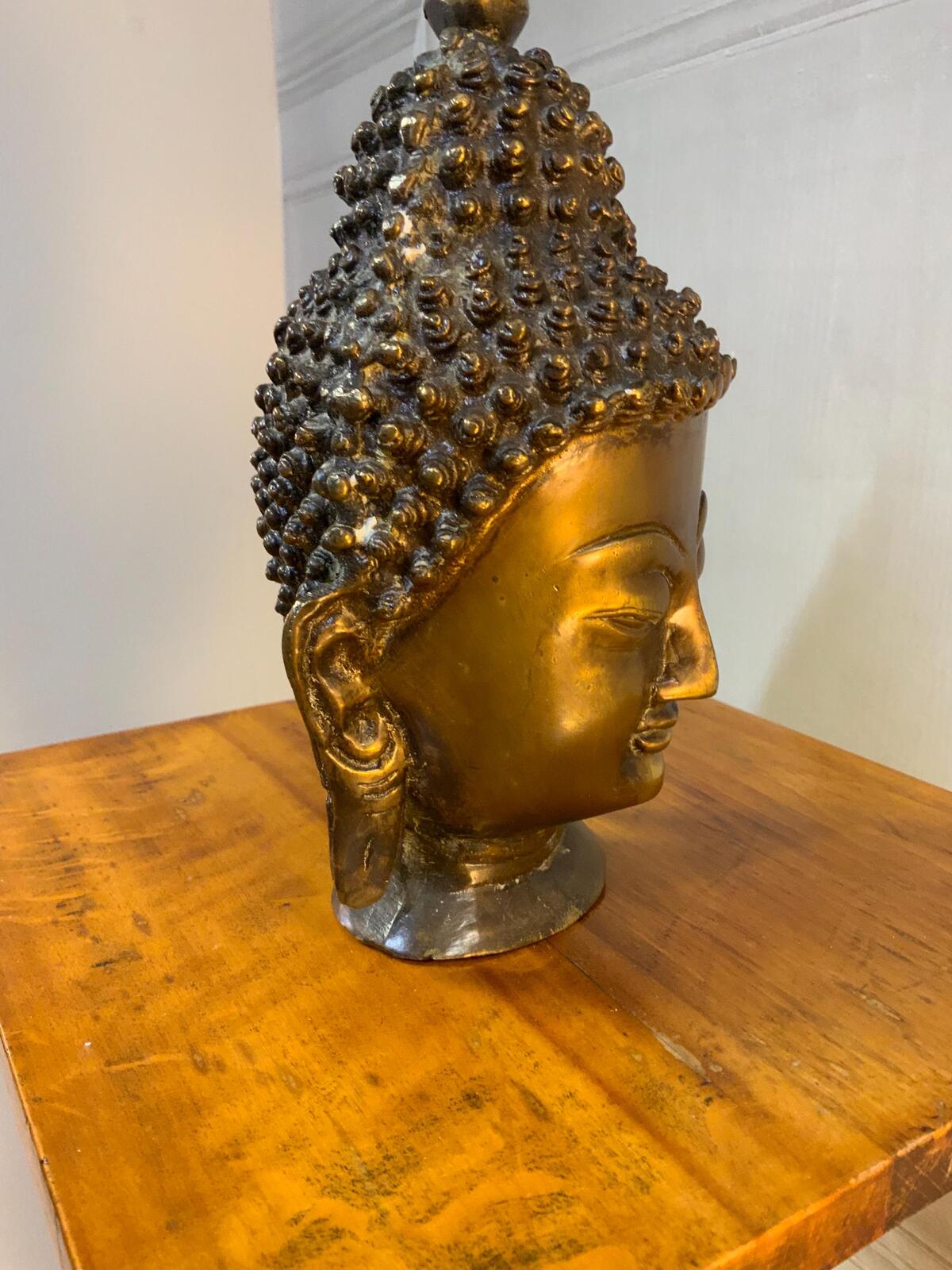 Bronze Buddha Head Statue, Home Decor (20cm)