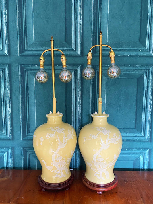 A stunning pair of Chinese floor lamp conversions