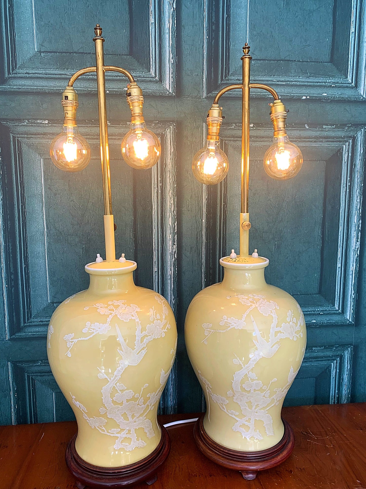 A stunning pair of Chinese floor lamp conversions