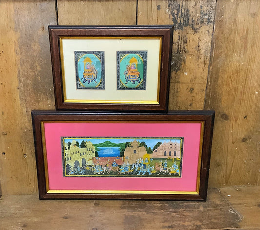 A pair of Indian, framed silks