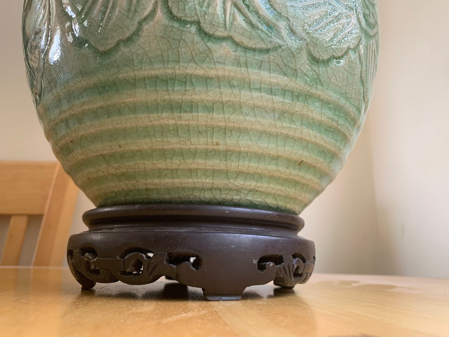 An outstanding Chinese celadon vase/lamp conversion