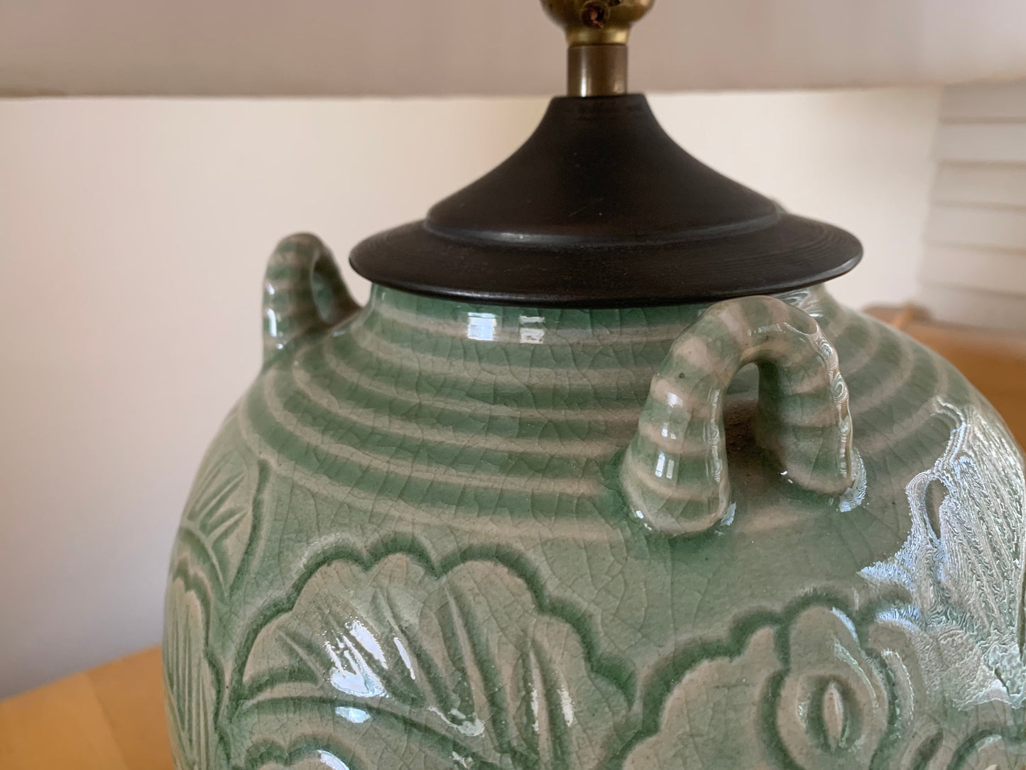 An outstanding Chinese celadon vase/lamp conversion