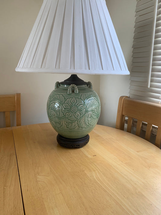 An outstanding Chinese celadon vase/lamp conversion