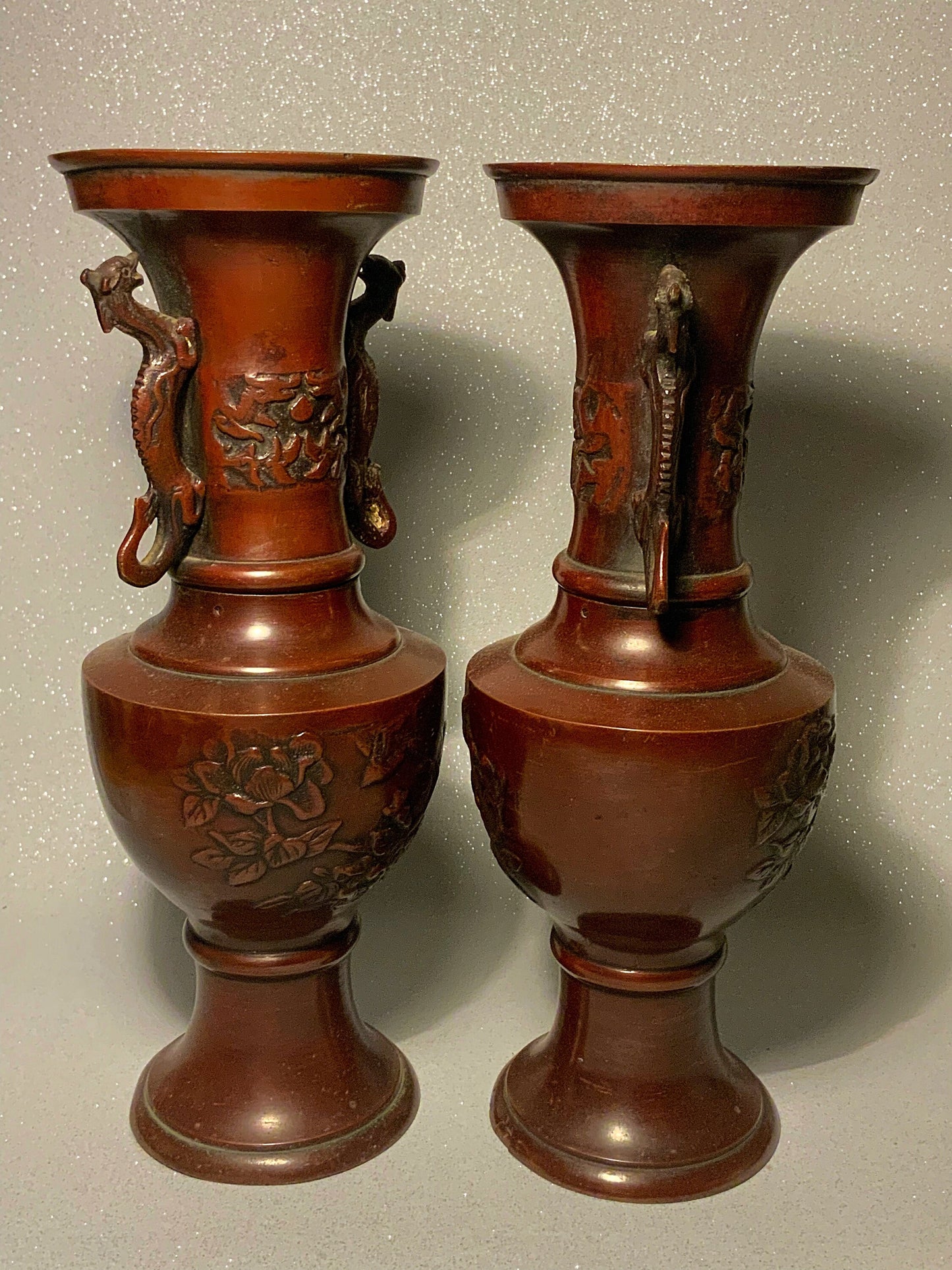 A great pair of Japanese bronze vases