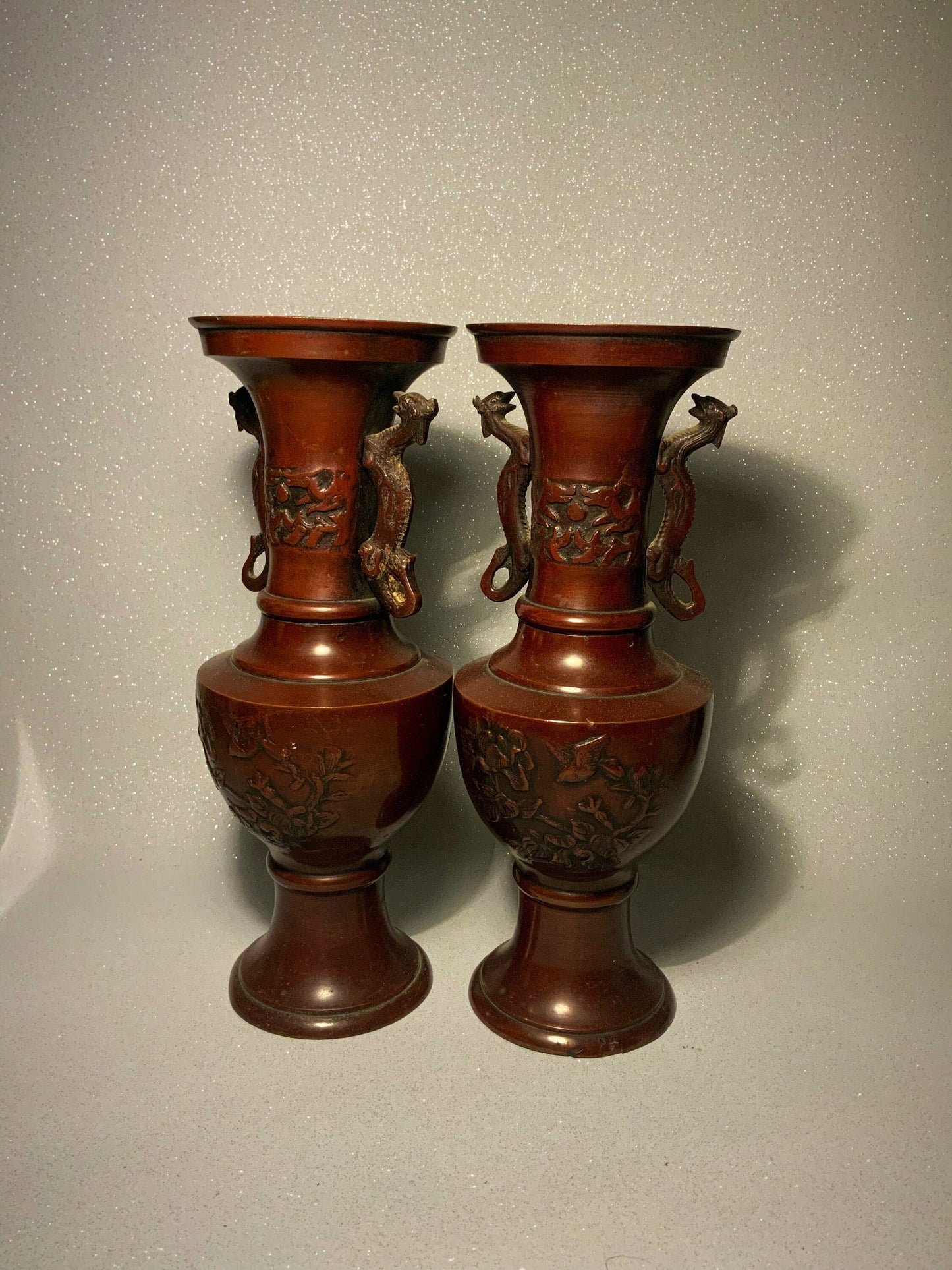 A great pair of Japanese bronze vases