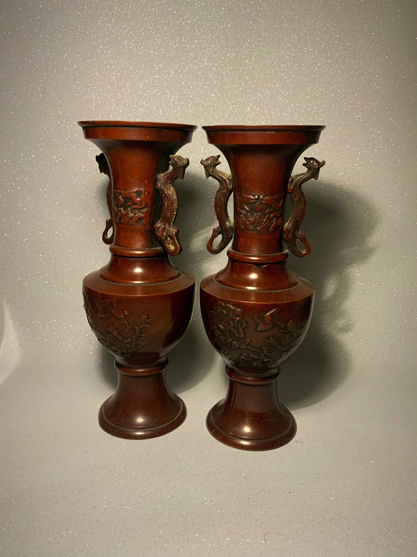 A great pair of Japanese bronze vases