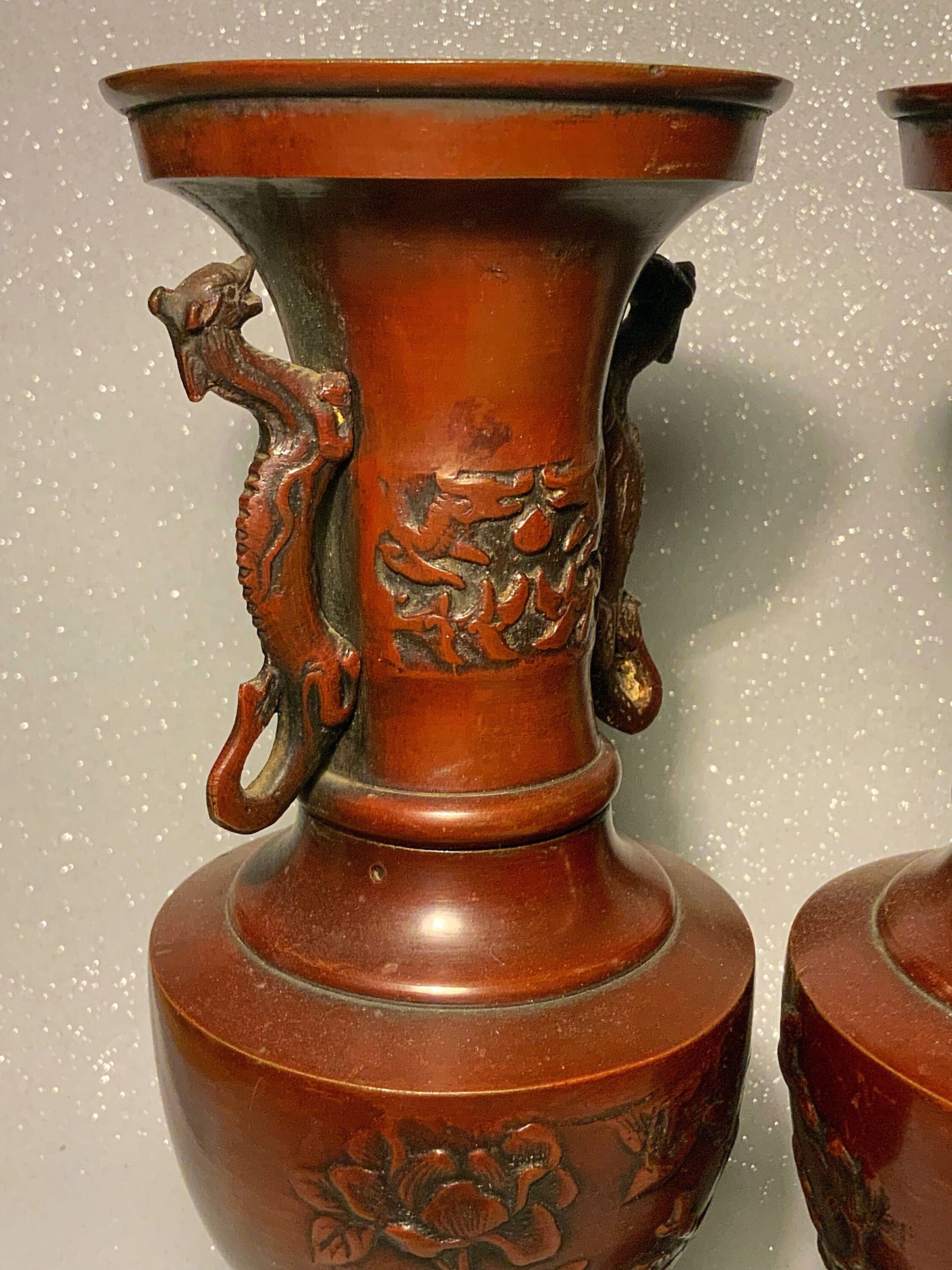 A great pair of Japanese bronze vases