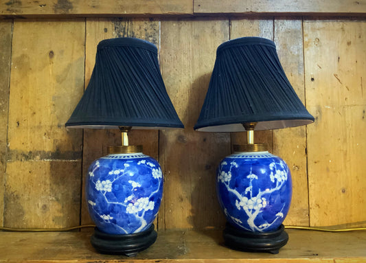 Antique Chinese prunus jar/lamp conversions